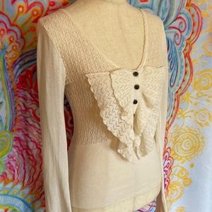 FREE PEOPLE Cream Ivory Knit Button Up Sweater XS